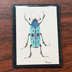 Art Watercolor and Ink Magnet Beetle Handmade